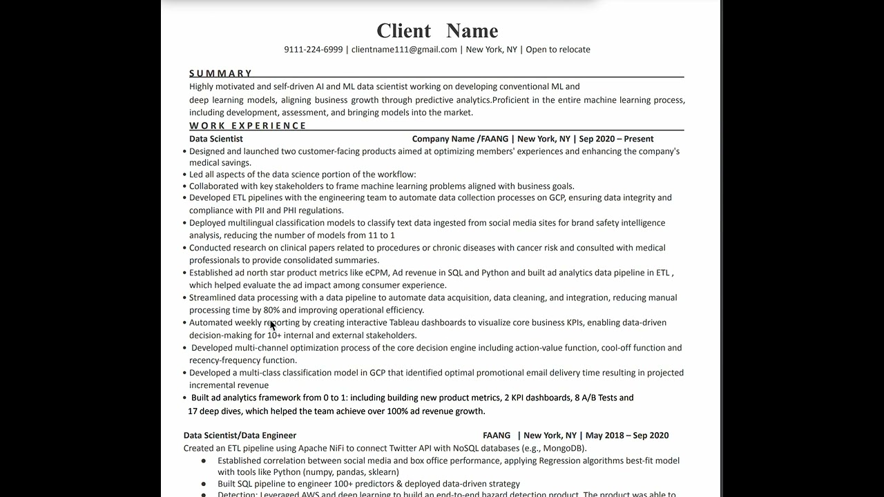 Data Scientist Resume 